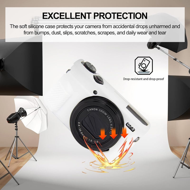Easy Hood حافظة G7X Mark II لكاميرا G7X، غلاف سيليكون ناعم واقي لكاميرا كانون باورشوت G7X Mark II DSLR (أبيض) - Image 2